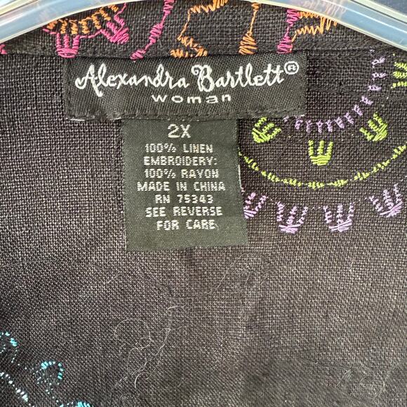 Alexandra Bartlett LINEN Black Embroidered Jacket size 2X - Picture 8 of 12